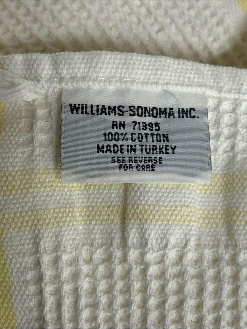 Williams Sonoma Classic Waffle Dish Towel Yellow on White Spellout- EUC